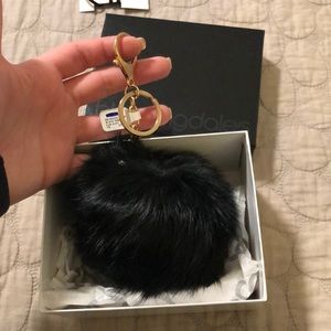 Black rabbit fur puff key chain or for purse